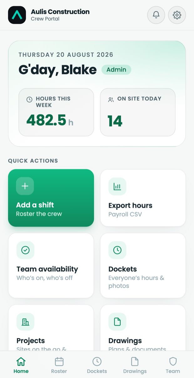 The Aulis crew portal open on a phone